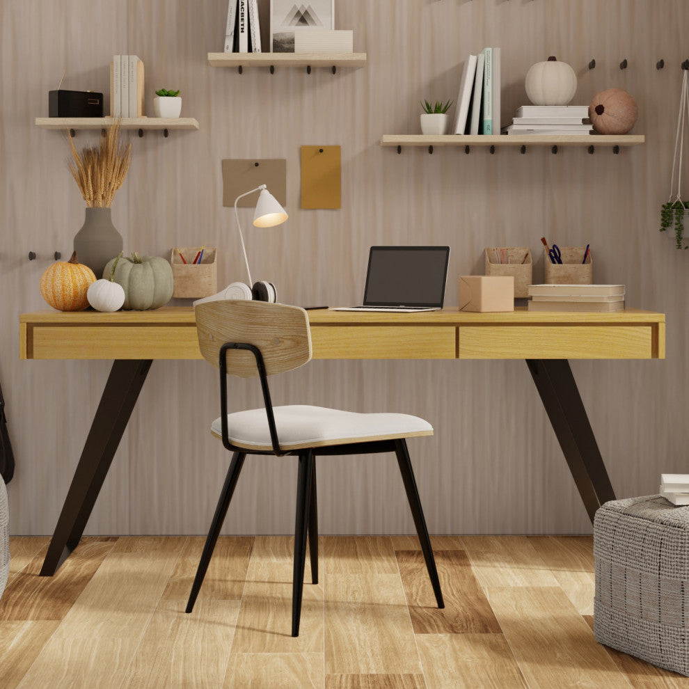 Lowry Solid Acacia Wood Large Desk, Oak