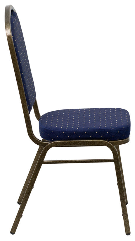 Crown Back Stacking Banquet Chair in Navy Blue Dot Patterned Fabric