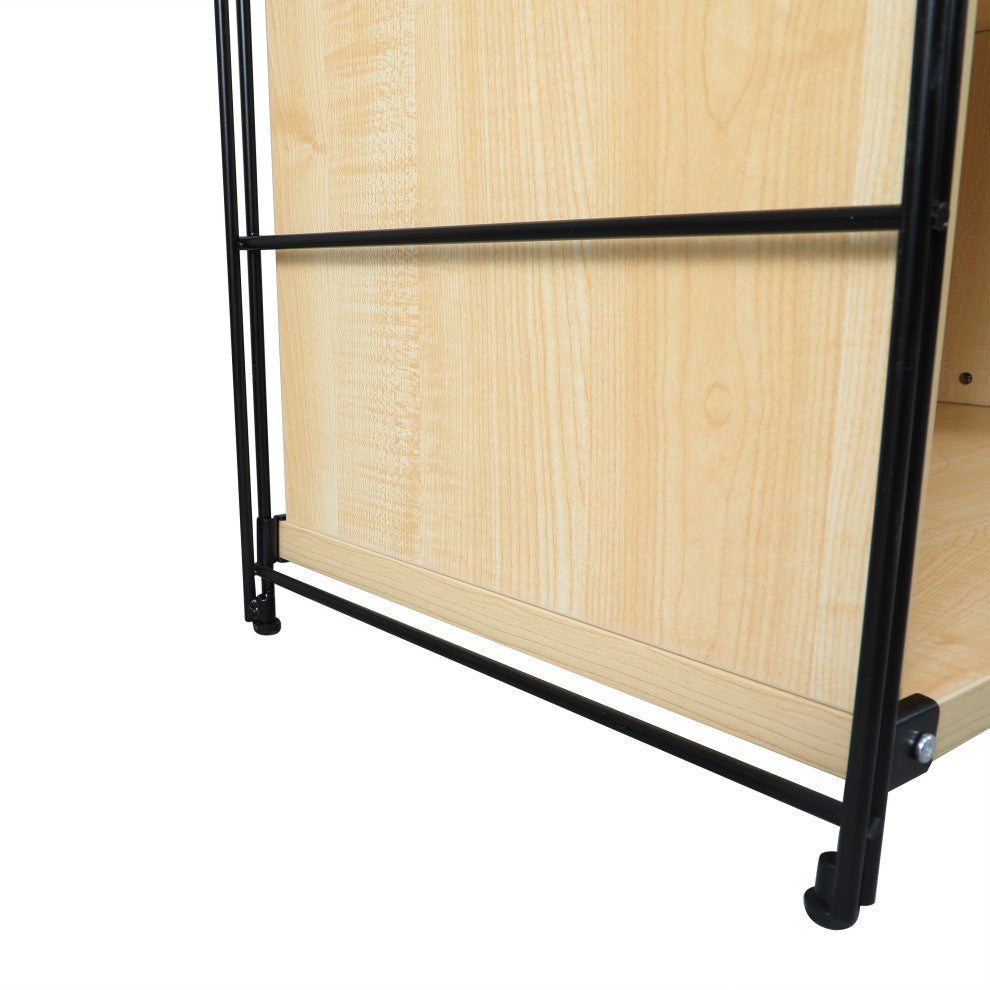 LeisureMod Brentwood Bookcase with Black Steel Frame, Natural Wood