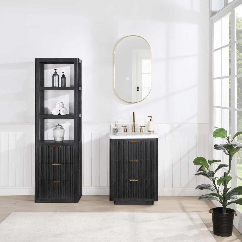 Cadiz Storage Cabinet for Bathroom, Kitchen and Living Room, Fir Wood Black, 22in.