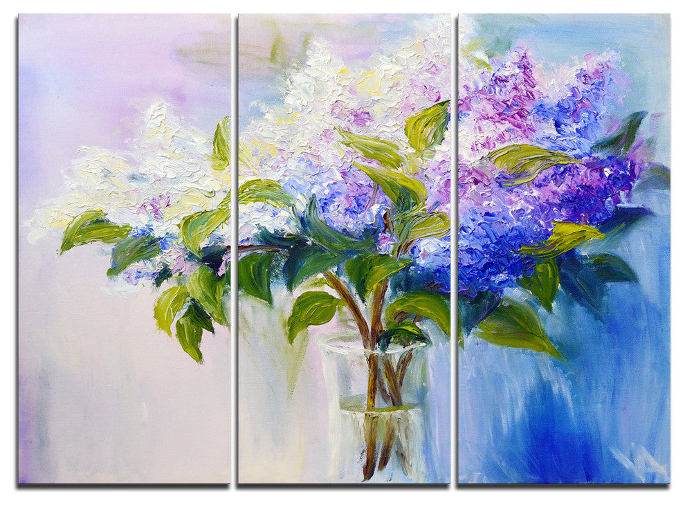 "Blue and White Lilacs in Vase" Metal Wall Art, 3 Panels, 36"x28"