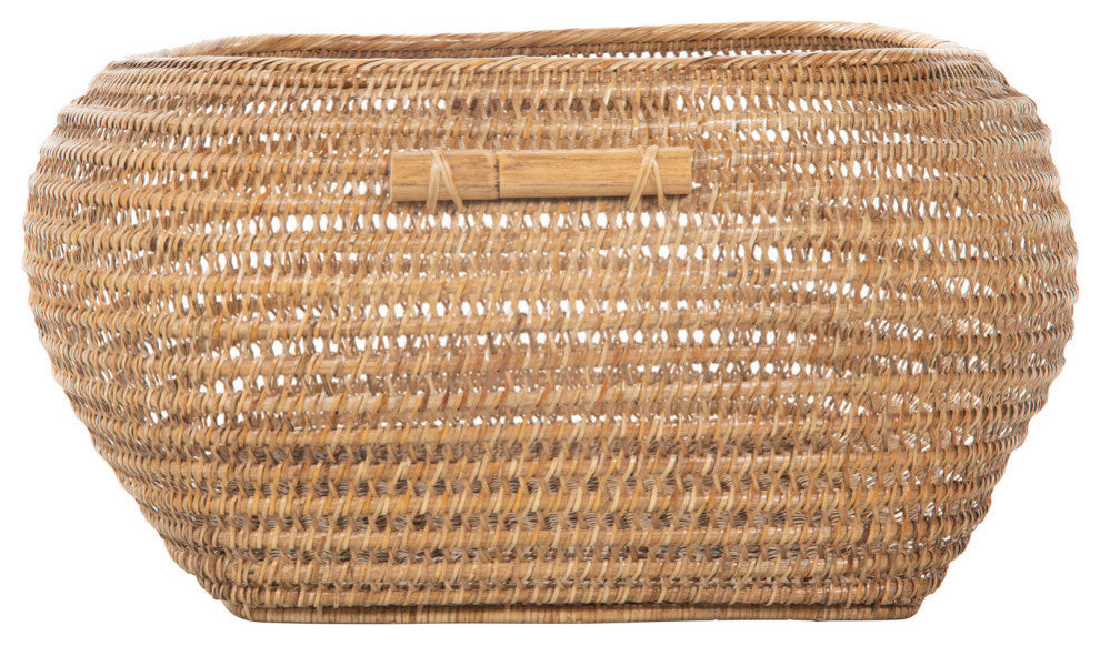 Cambria Bulging Rectangular Open Weave Storage Basket, Honey-Brown
