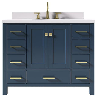 Cambridge Midnight Blue 43" Oval Sink Vanity With White Quartz Countertop