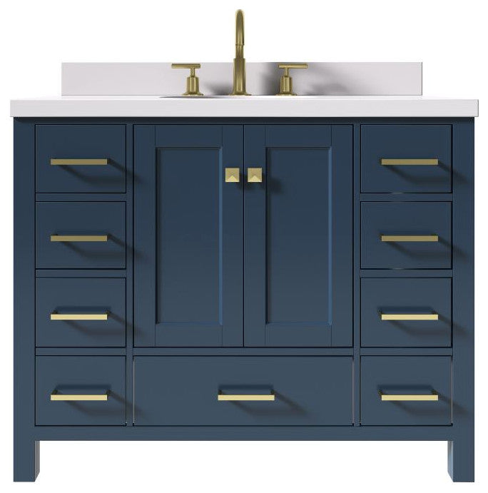 Cambridge Midnight Blue 43" Oval Sink Vanity With White Quartz Countertop