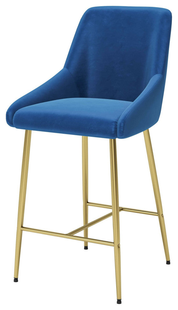 Counter Stool Chair, Steel Metal, Fabric, Navy, Gold, Bar Kitchen Cafe Bistro