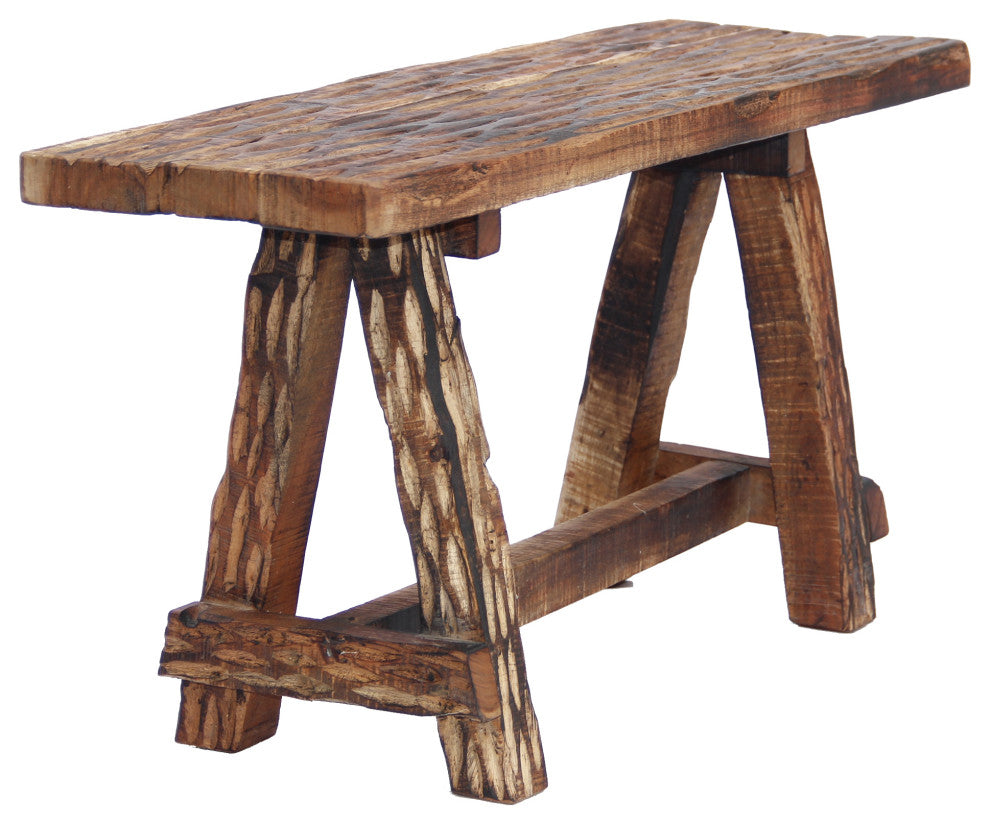 Wooden Garden Patio Bench With Retro Etching Cappuccino Brown