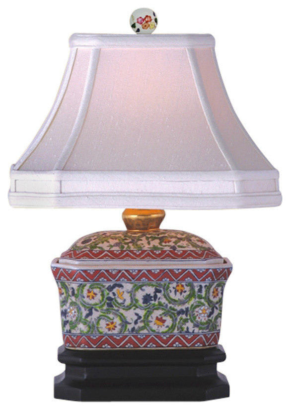 Floral Vine Porcelain Chinese Candy Box Table Lamp 15"