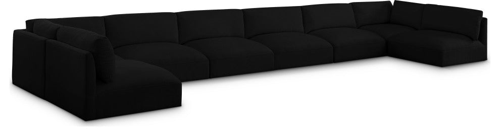 Ease Fabric Upholstered L-Shaped Modular Sectional, Black, 8 Piece: 2 Corner, 6 Armless
