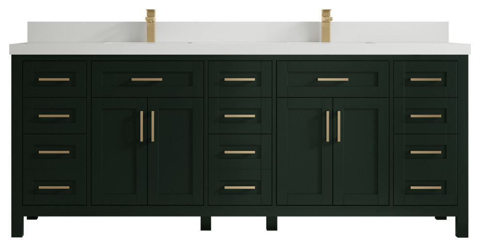 Cambridge 84 Double Sink Bath Vanity in Dark Forest Green 2" White Quartz