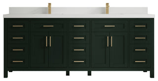 Cambridge 84 Double Sink Bath Vanity in Dark Forest Green 2" White Quartz