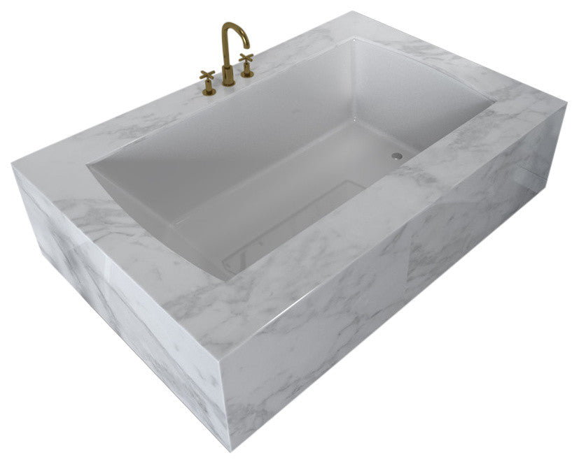 Ovo Contemporary White Rectangular Acrylic Undermount Bath Tub 66"x32", White