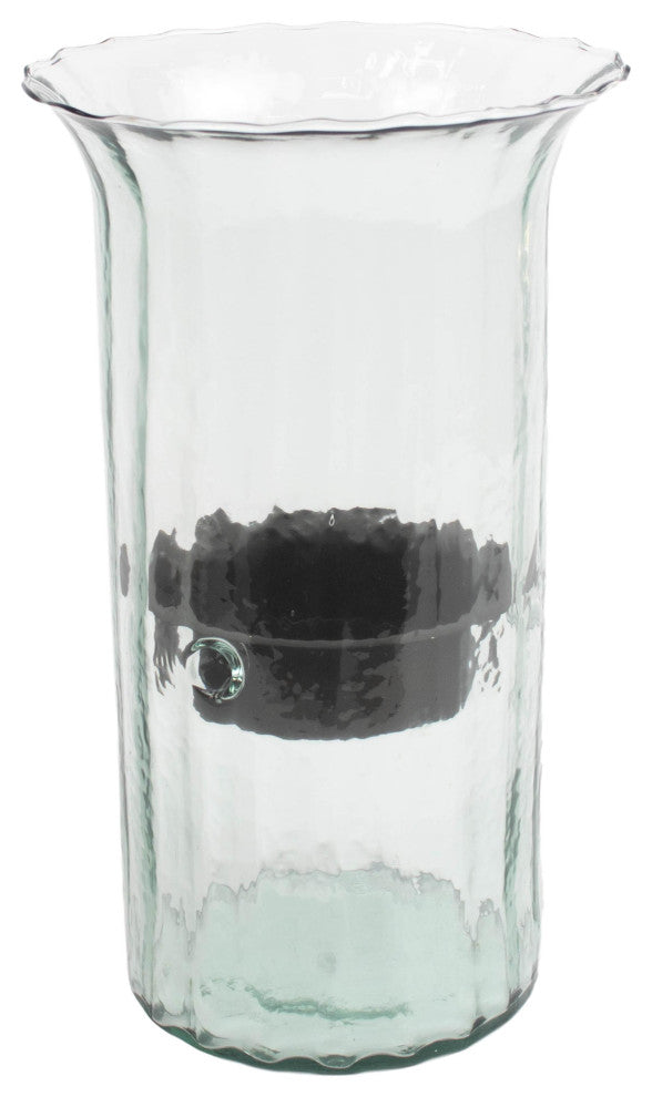 Ribbed Clear Glass 15" Candle Hurricane Rustic Pillar Holder Display Vase