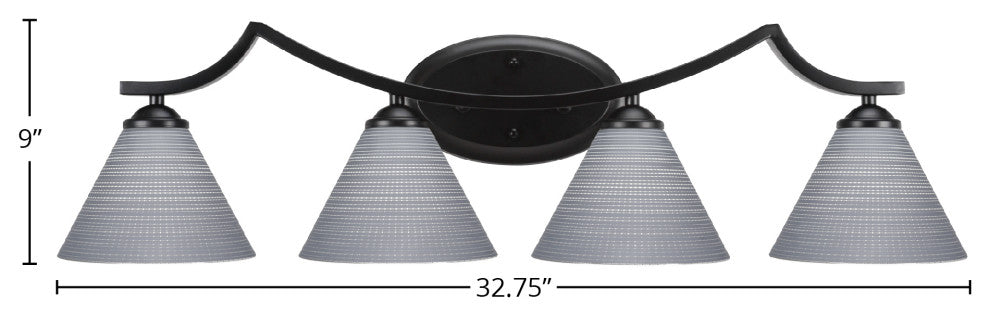 Zilo 4 Light Bath Bar Shown, Matte Black Finish With 7" Gray Matrix Glass