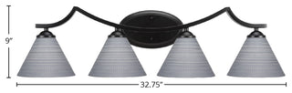 Zilo 4 Light Bath Bar Shown, Matte Black Finish With 7" Gray Matrix Glass