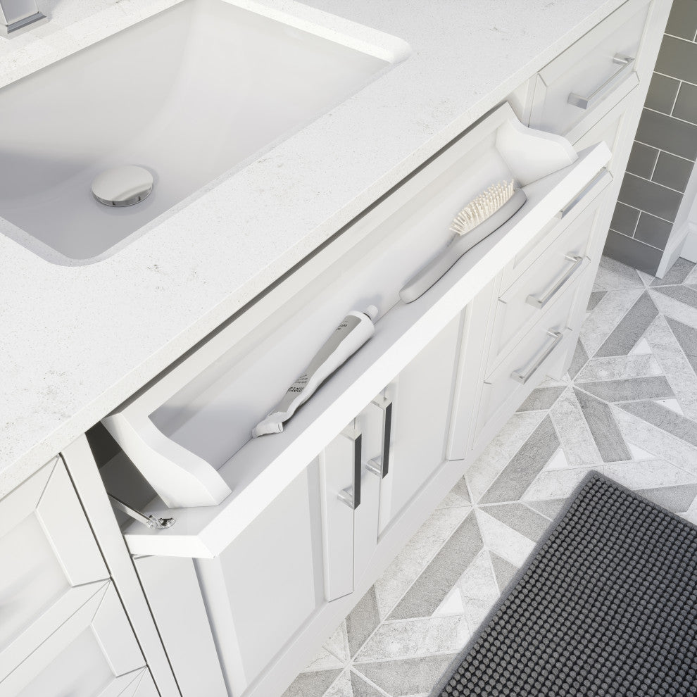 Terrence 60" Vanity with Power Bar and Drawer Organizer, White