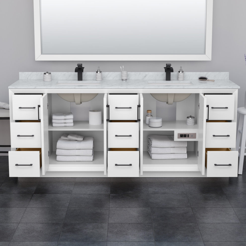 Wyndham WCF414184DWZCMUNSM70 Strada 84 Inch Double Bathroom Vanity in White
