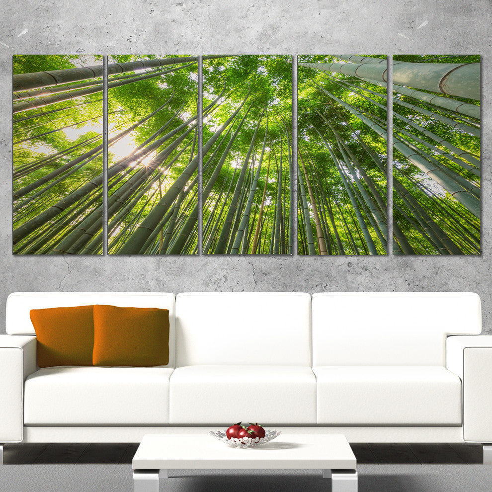 "Peaks of Bamboo in Kyoto Forest" Oversized Forest Wall Art, 5 Panels, 60"x28"
