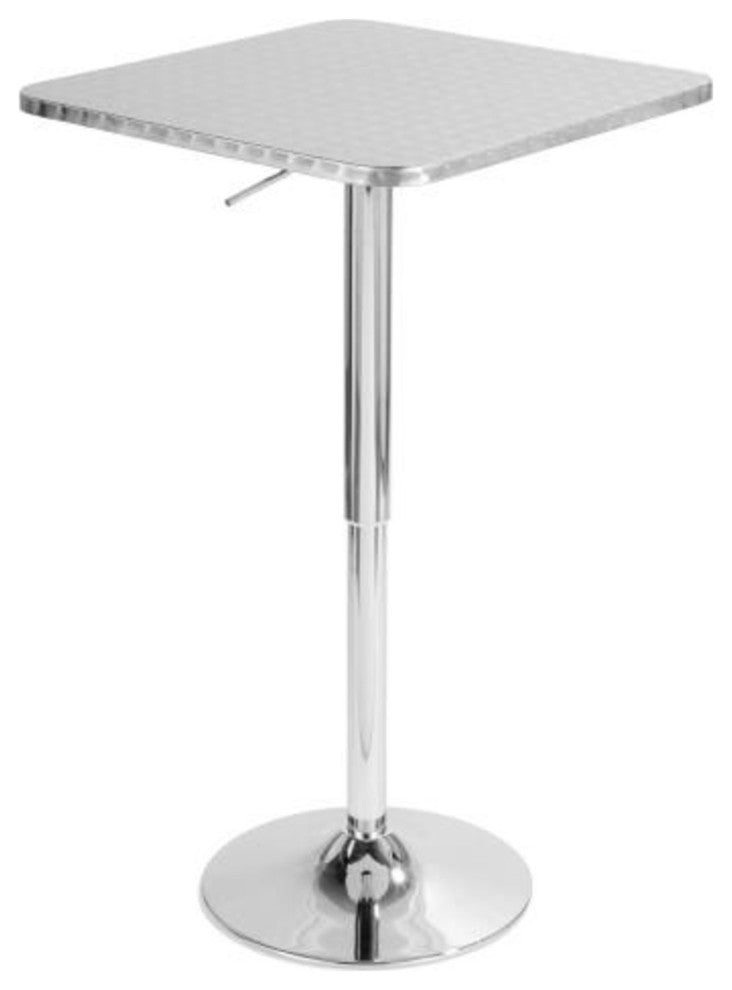 Bistro Contemporary Adjustable Square Bar Table, Silver