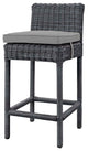 Contemporary Outdoor Patio Bar Stool Chair, Sunbrella Fabric Rattan, Grey Gray