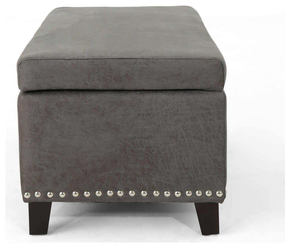 GDF Studio Carl Traditional Microfiber Storage Ottoman, Slate/Dark Brown
