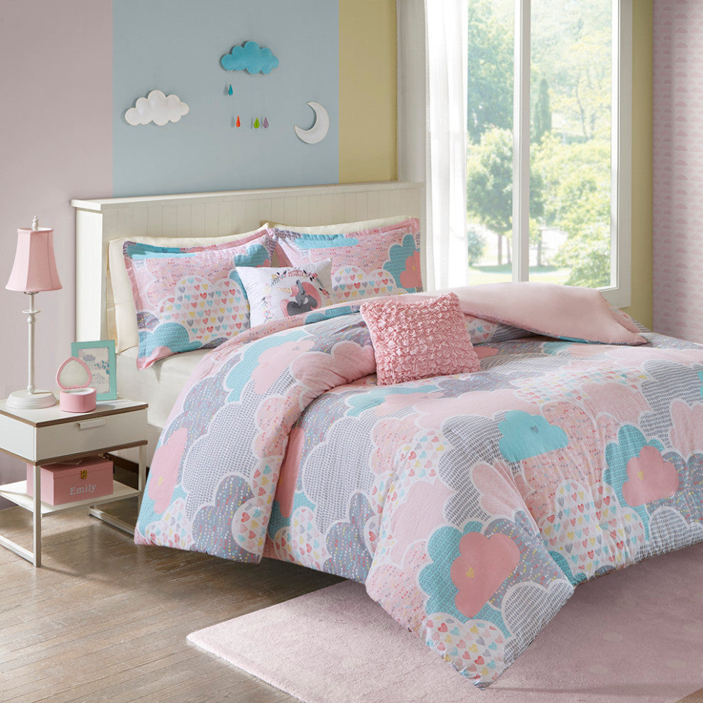 Kids Cotton Comforter/Duvet Cover/Coverlet Set, Pink, Full/Queen, Duvet Cover