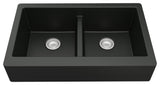 Karran Retrofit Farmhouse Quartz 34" Double Bowl Sink, Black