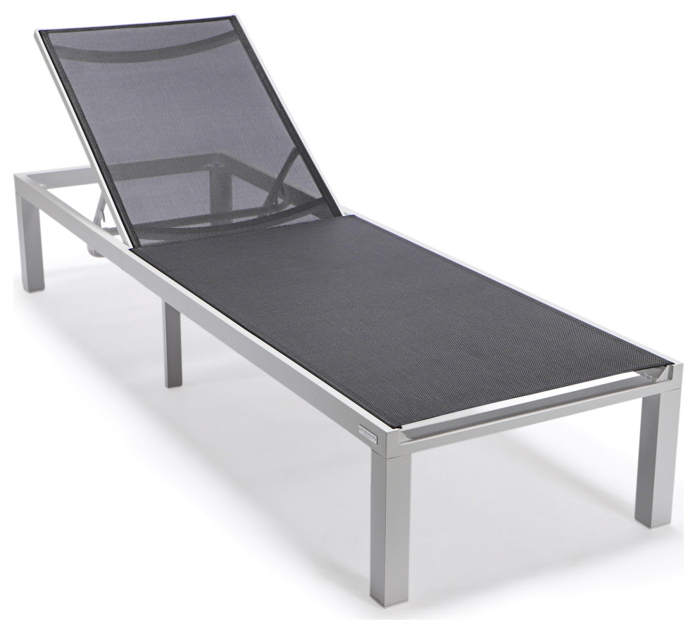 LeisureMod Marlin Patio Chaise Lounge Chair With White Frame, Black
