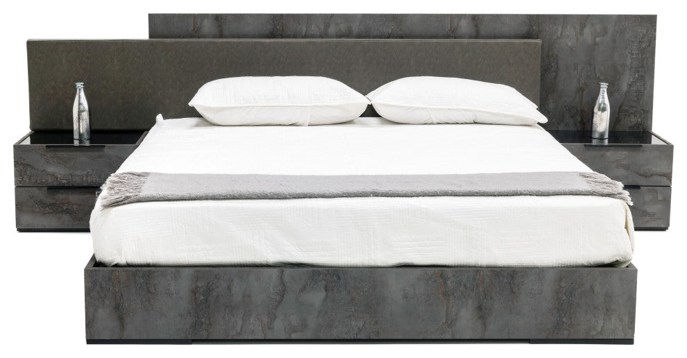 Nova Domus Ferrara Modern Volcano Oxide Grey Bed + Nightstands, Eastern King