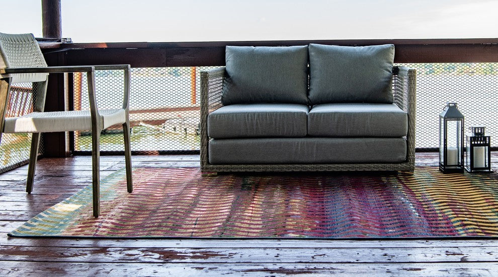 Unique Loom Multicolored Wavy Outdoor 2' 2 x 3' 0 Area Rug