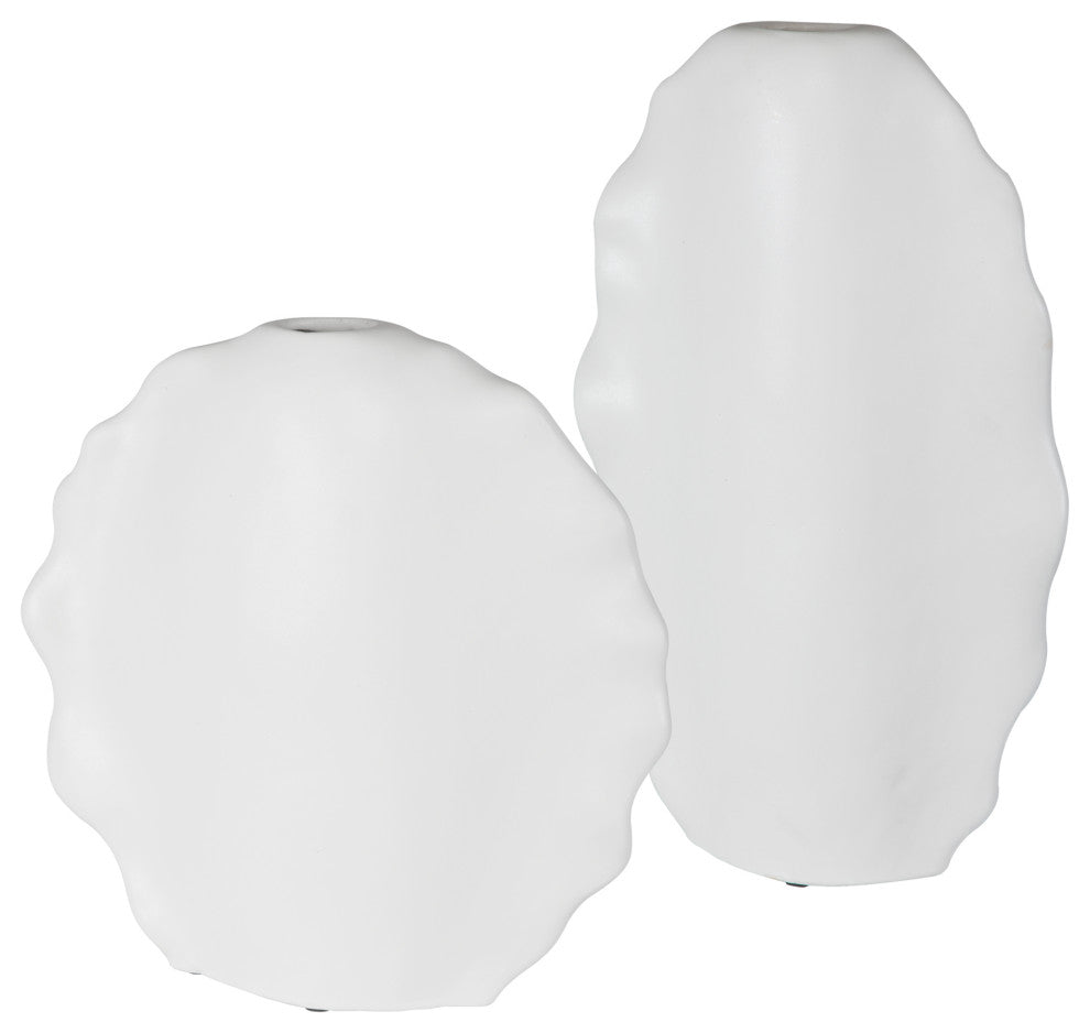 Uttermost Ruffled Feathers Modern White Vases, 2-Piece Set