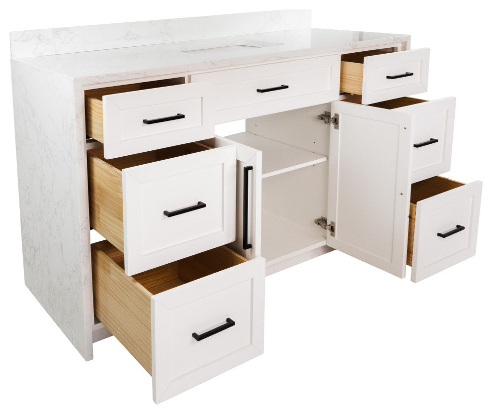 Palisade 60" Bathroom Vanity, White, Engineered Marble, Single