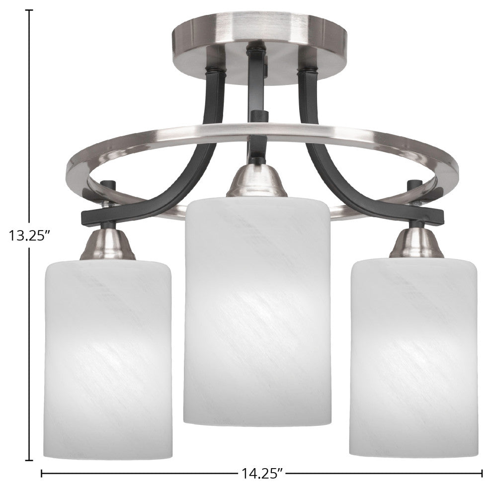 Paramount 3-Light Semi-Flush, Matte Black & Brushed Nickel, 4" White Marble