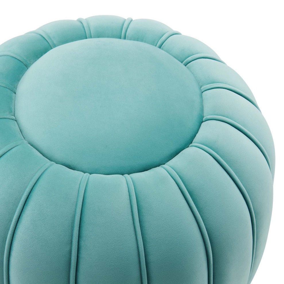 Celebrate Channel Tufted Performance Velvet Ottoman, Mint