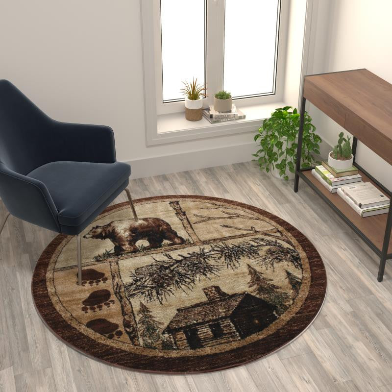 Vale Collection Rustic Wildlife Themed Area Rug, Beige, 6' X 6'