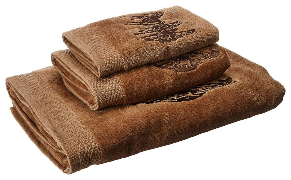 Embroidered 3 Horse Towel Set, Mocha, 3 Piece