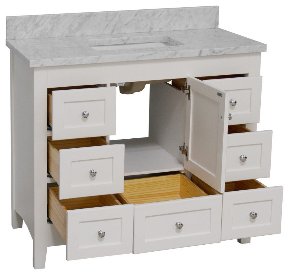 Abbey 42" Bathroom Vanity, White, Carrara Marble
