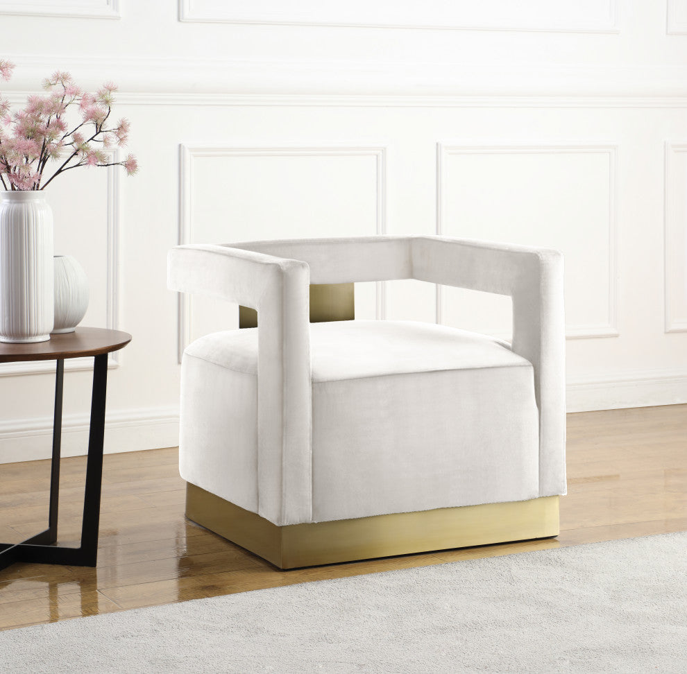 Armani Velvet Upholstered Accent Chair, Cream