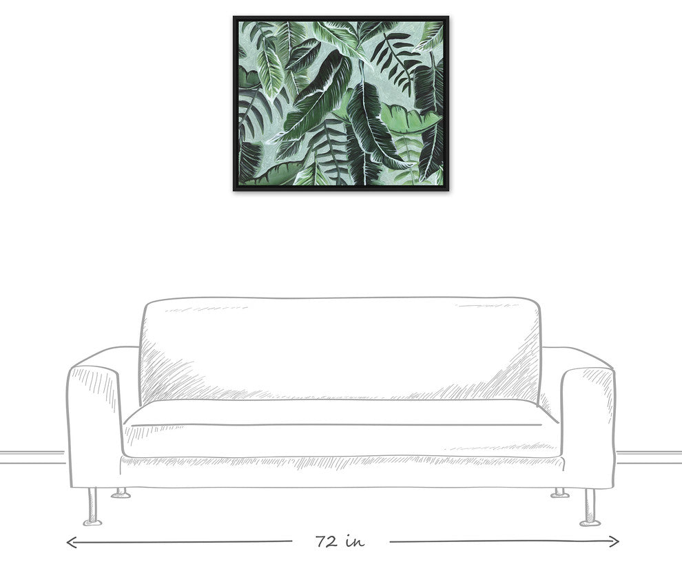 Green Shades Tropical Palm Leaves 24x30 Black Floating Framed Canvas