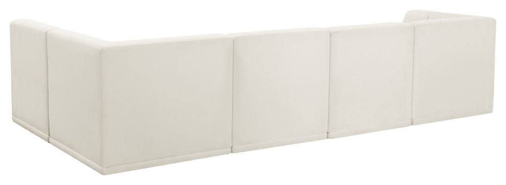 Relax Velvet Upholstered 5-Piece L-Shaped Modular Sectional, Cream