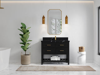Parker 42" Single Sink Bath Vanity, Black 2" Calacatta Black