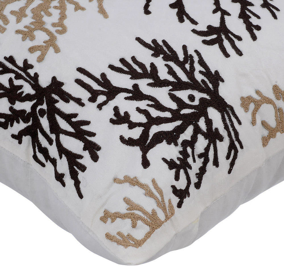 Brown Decorative Pillow Covers 18"x18" Cotton, Tropical Corals