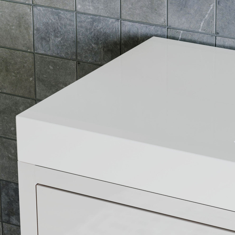 Boutique Bath Vanity, High Gloss White, 48", Single Sink, Freestanding