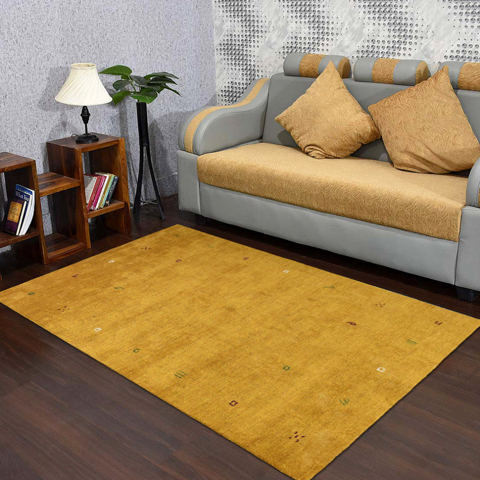 Hand Knotted Loom Silk Mix Area Rug Contemporary Gold