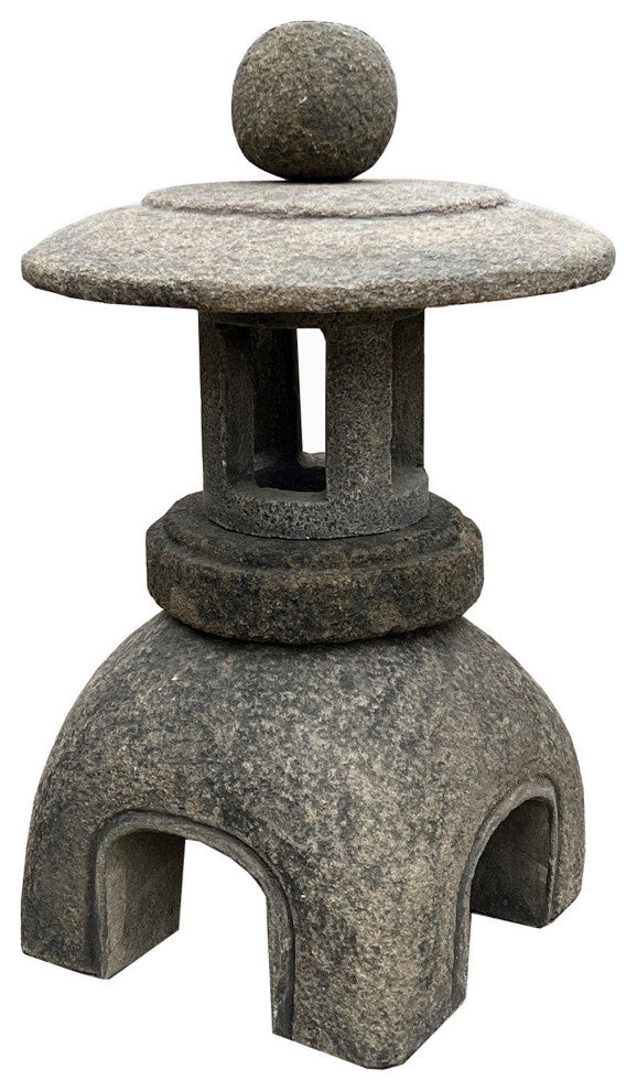 Chinese Gray Brown Round Stone Lamp Zen Garden Lantern Hws3076