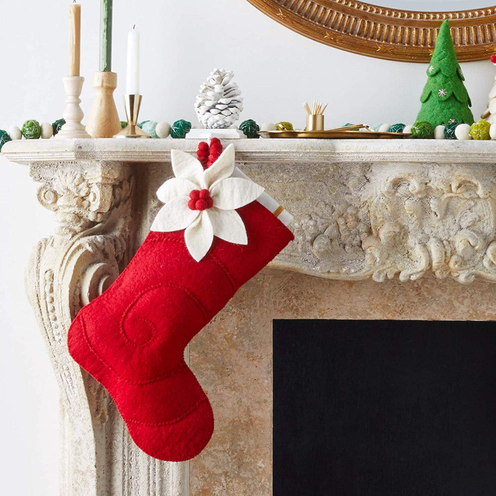Poinsettia Christmas Stocking in Red