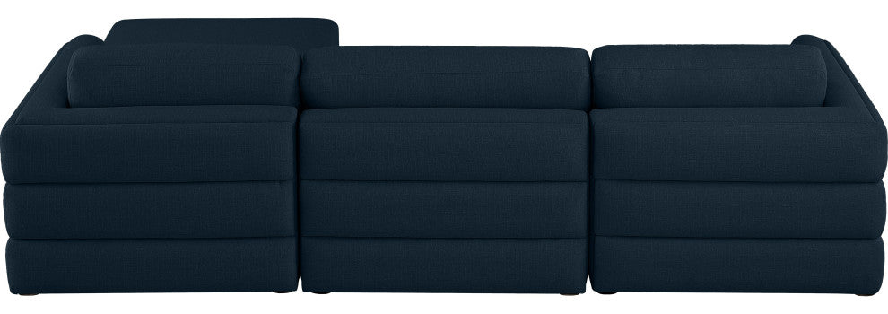 Beckham Linen Textured Fabric 4-Piece Modular L-Shaped Sectional, Navy
