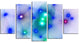 Blue Fractal Lights in Fog, Contemporary Wall Art Canvas, 60"x32", 5 Panels