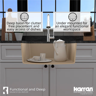 Karran QU-820 Undermount 24.38, Single Bowl Quartz Sink Kit, Bisque