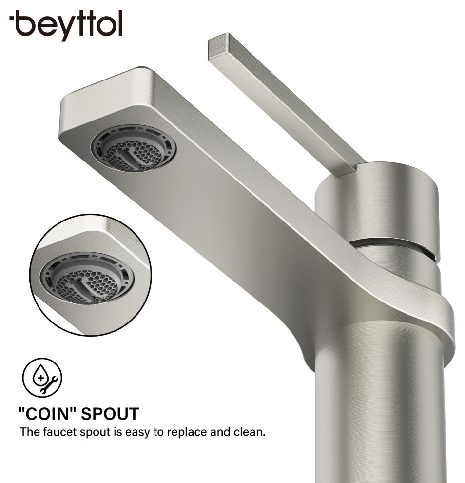 Single Handle Brass Bath Faucet, Supply line, Brushed Nickel
