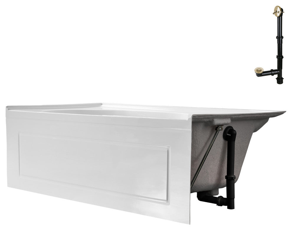 GA-309-20-PBR 60"x32" Acrylic Alcove Bathtub, Polished Brass Drain